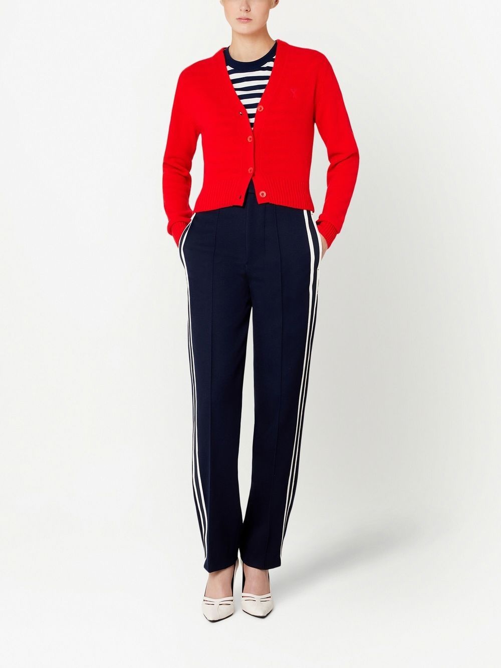 stripe-detail straight-leg trousers - 3