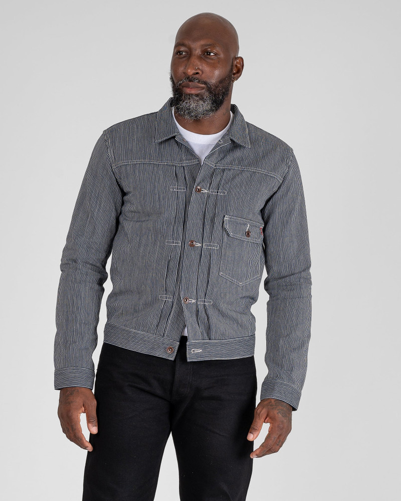 Iron Heart IHJ-141-IND 10.5oz Narrow Stripe Hickory Type I - Indigo outlook