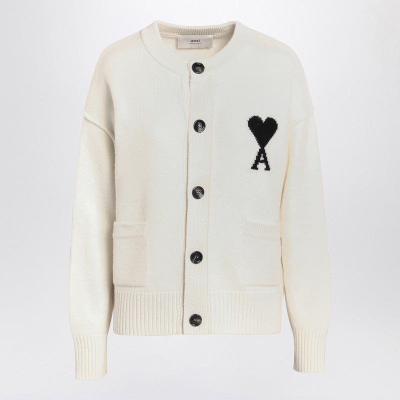 Ami Paris White wool cardigan Ami De Coeur - 1