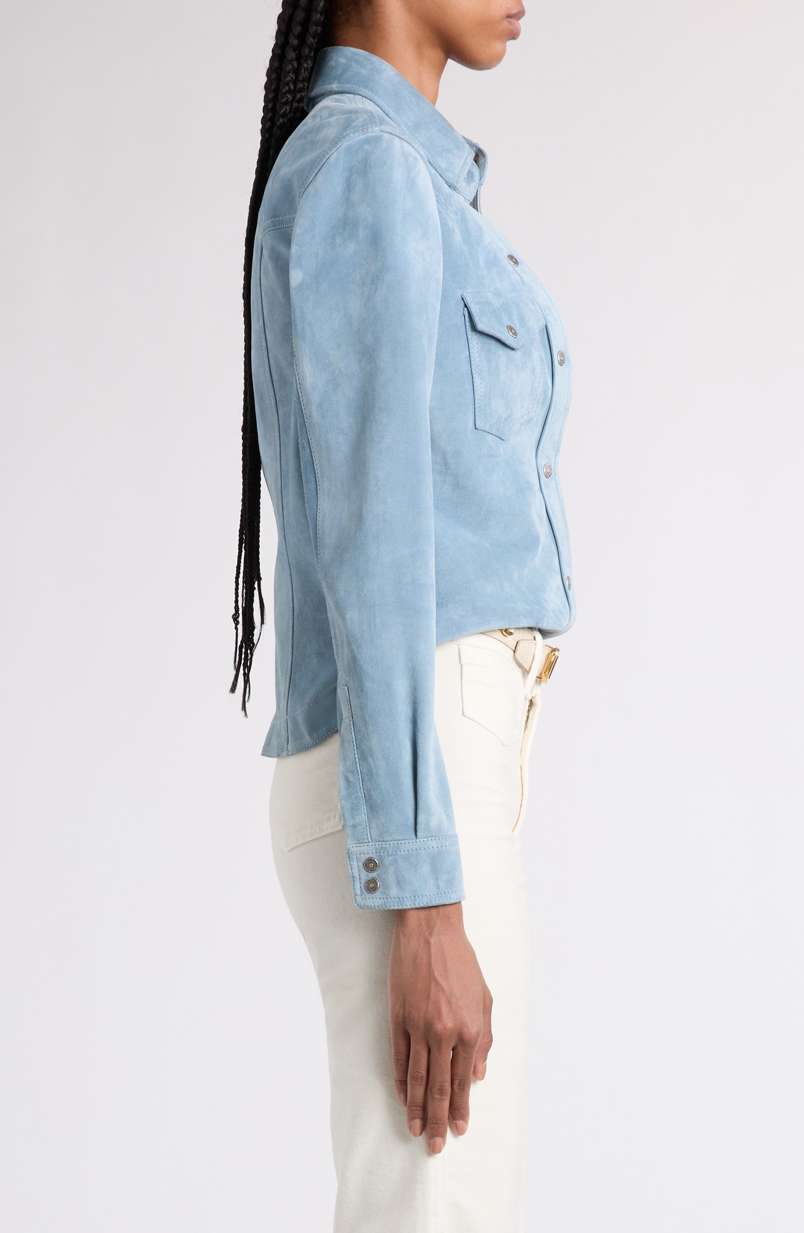 TOM FORD Suede Western Shirt in Hb297 Azure at Nordstrom - 4