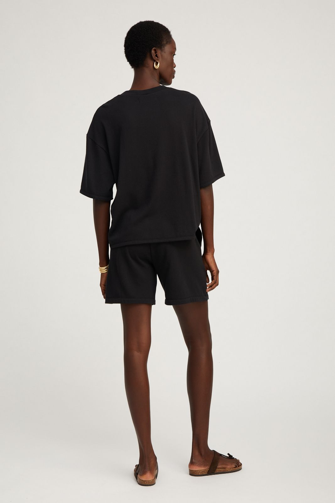 BLACK COTTON TERRY BAGGY SWEATSHORTS - 4