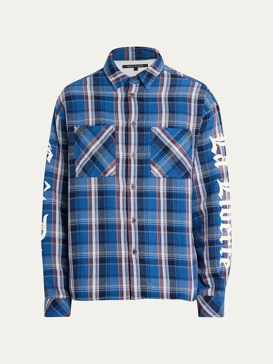 Men's Plaid Flannel Oversized Button-Down Shirt - 1