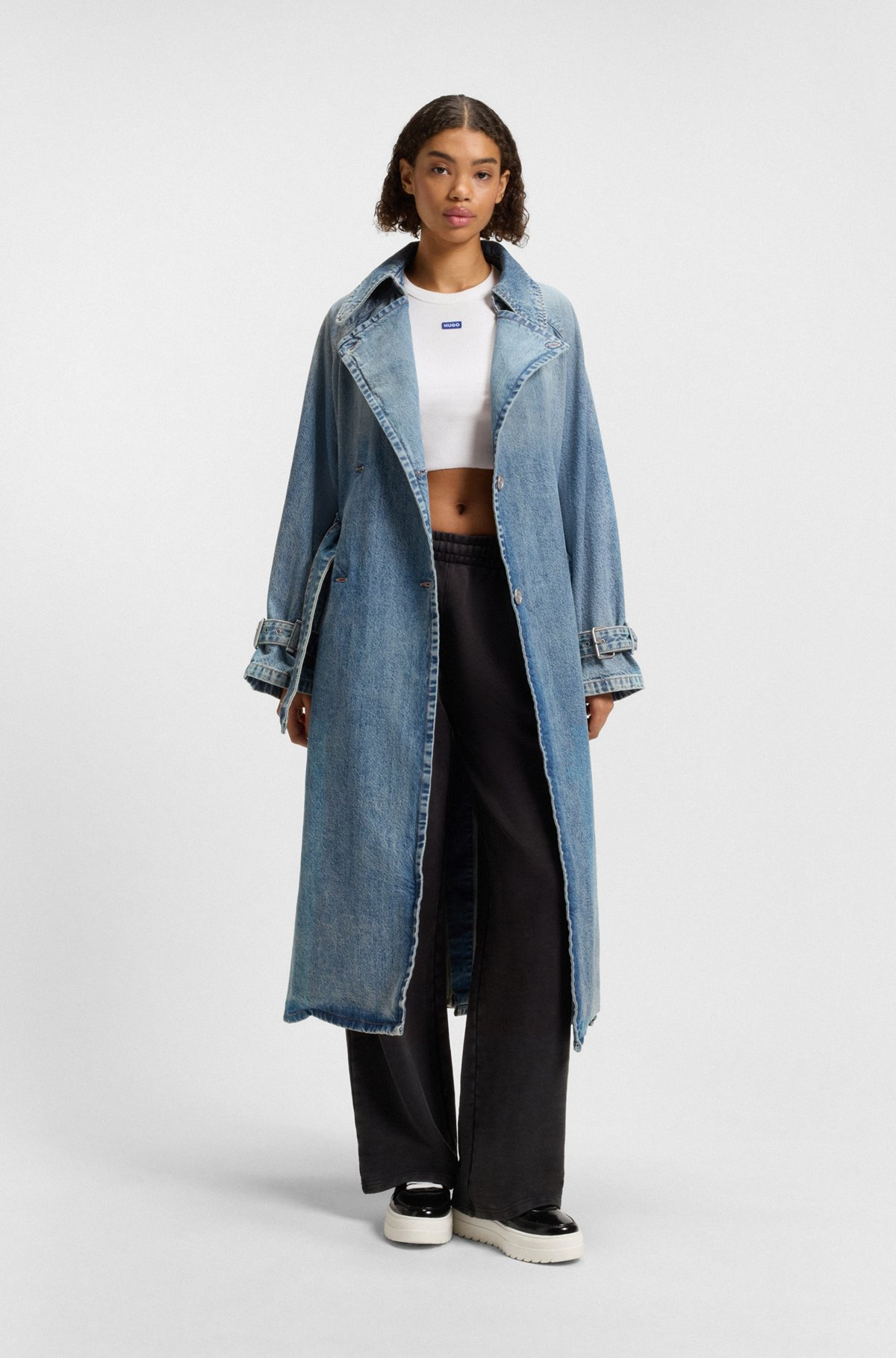 LONG-LENGTH TRENCH COAT IN BLUE DENIM - 2