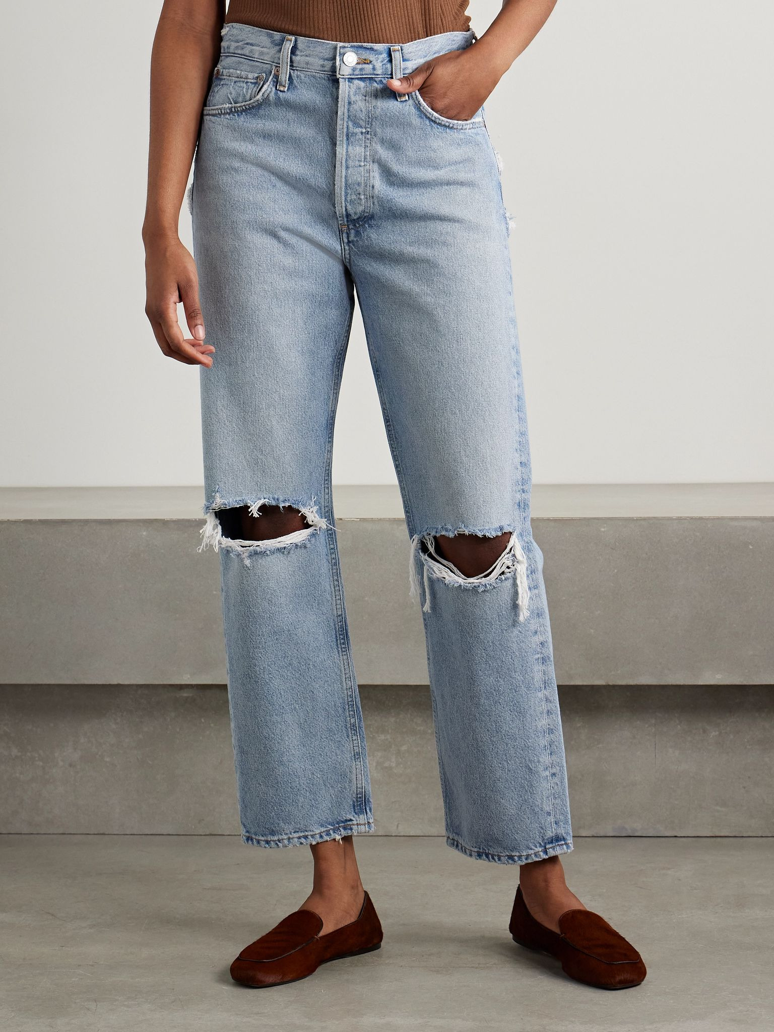 '90s distressed mid-rise straight-leg jeans Light denim - 3