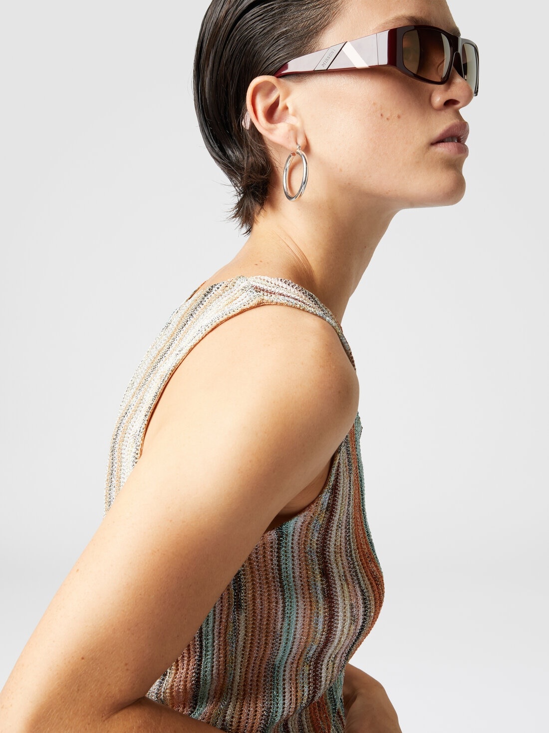 Striped lamé slub viscose sleeveless top - 4