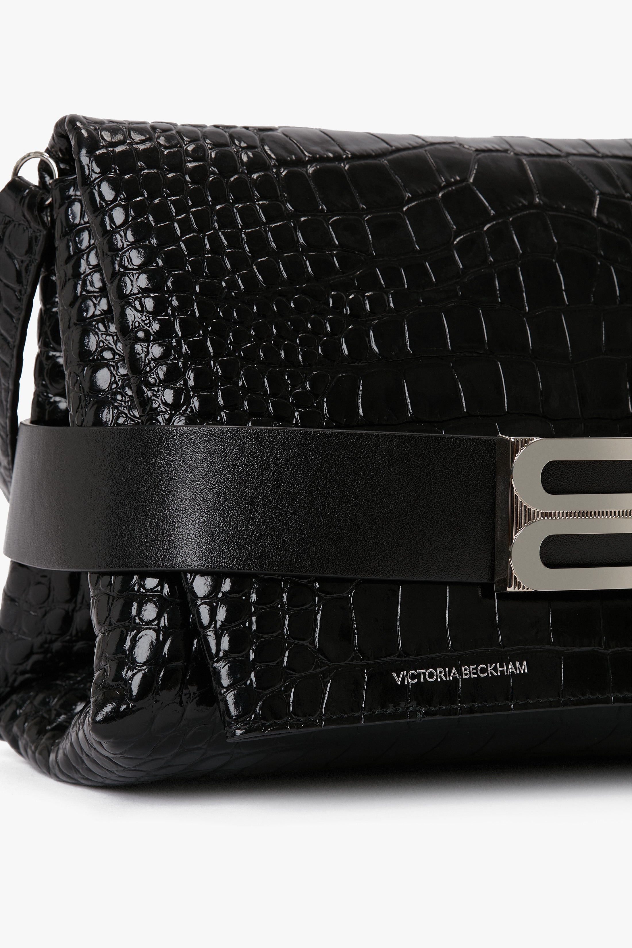 B Pouch Bag In Croc Embossed Black Leather - 5