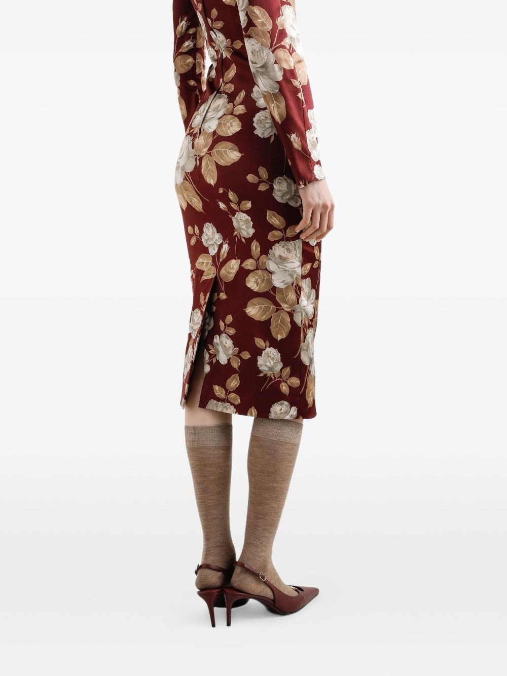 rose-print square-neck midi dress - 4