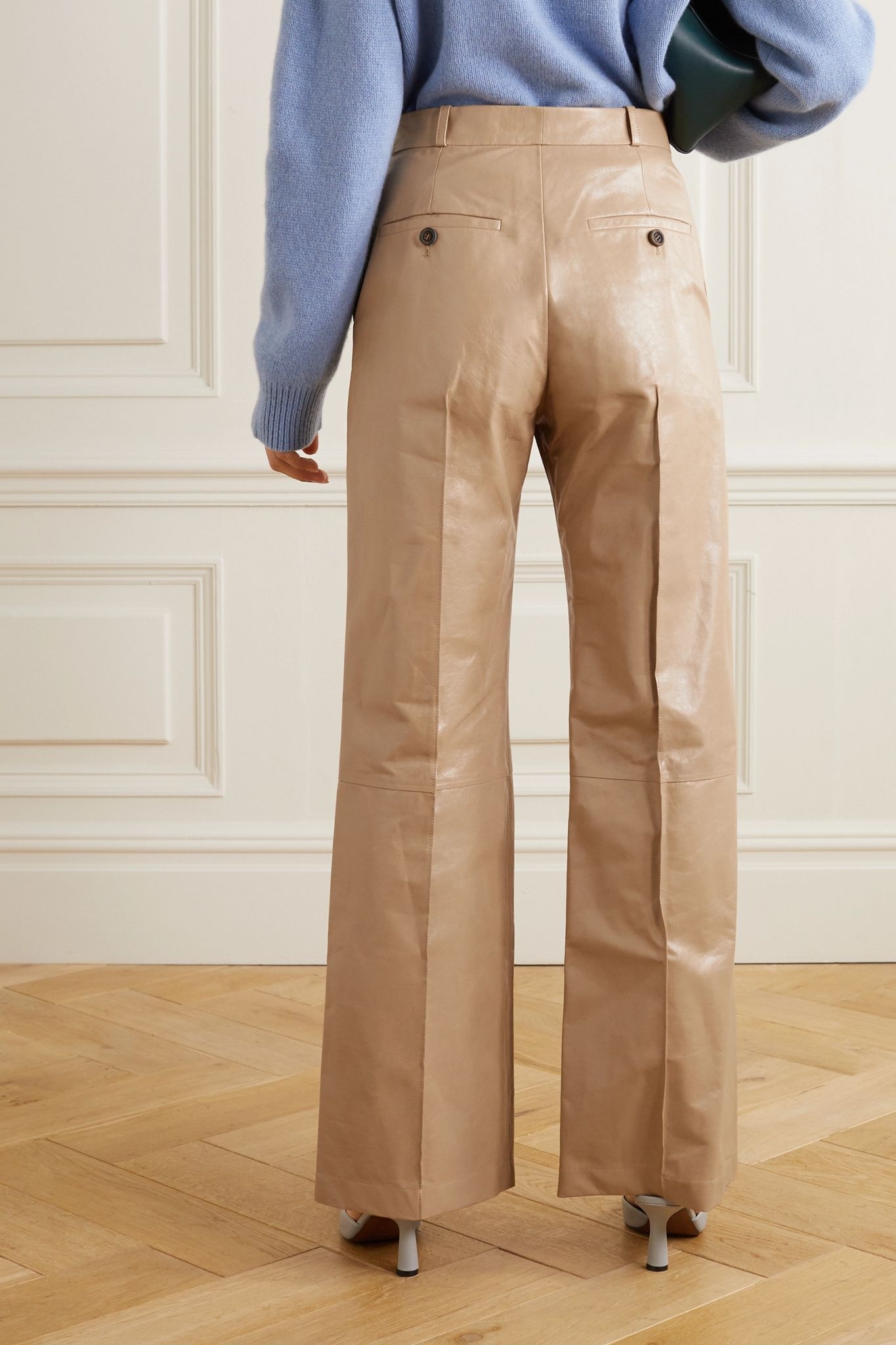 Pintucked leather wide-leg pants - 3