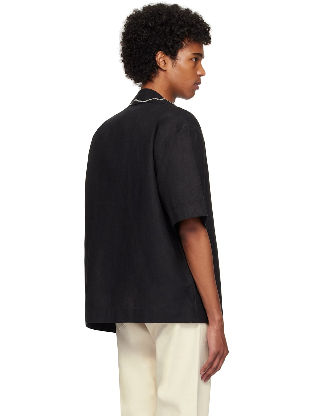 Black Hand Embroidered Short Sleeve Shirt - 3