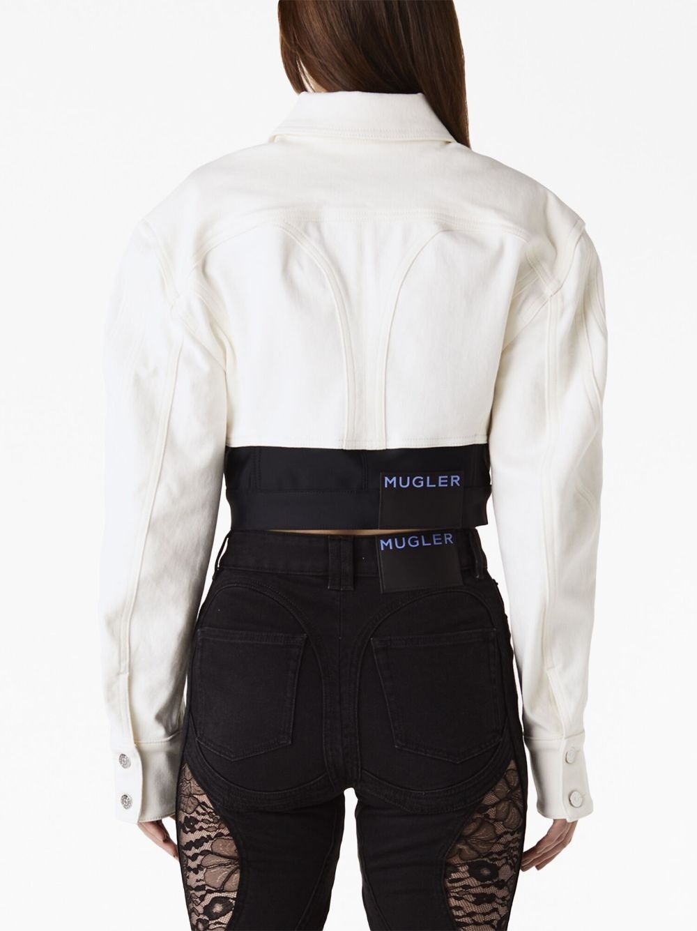 panelled cropped denim jacket - 3