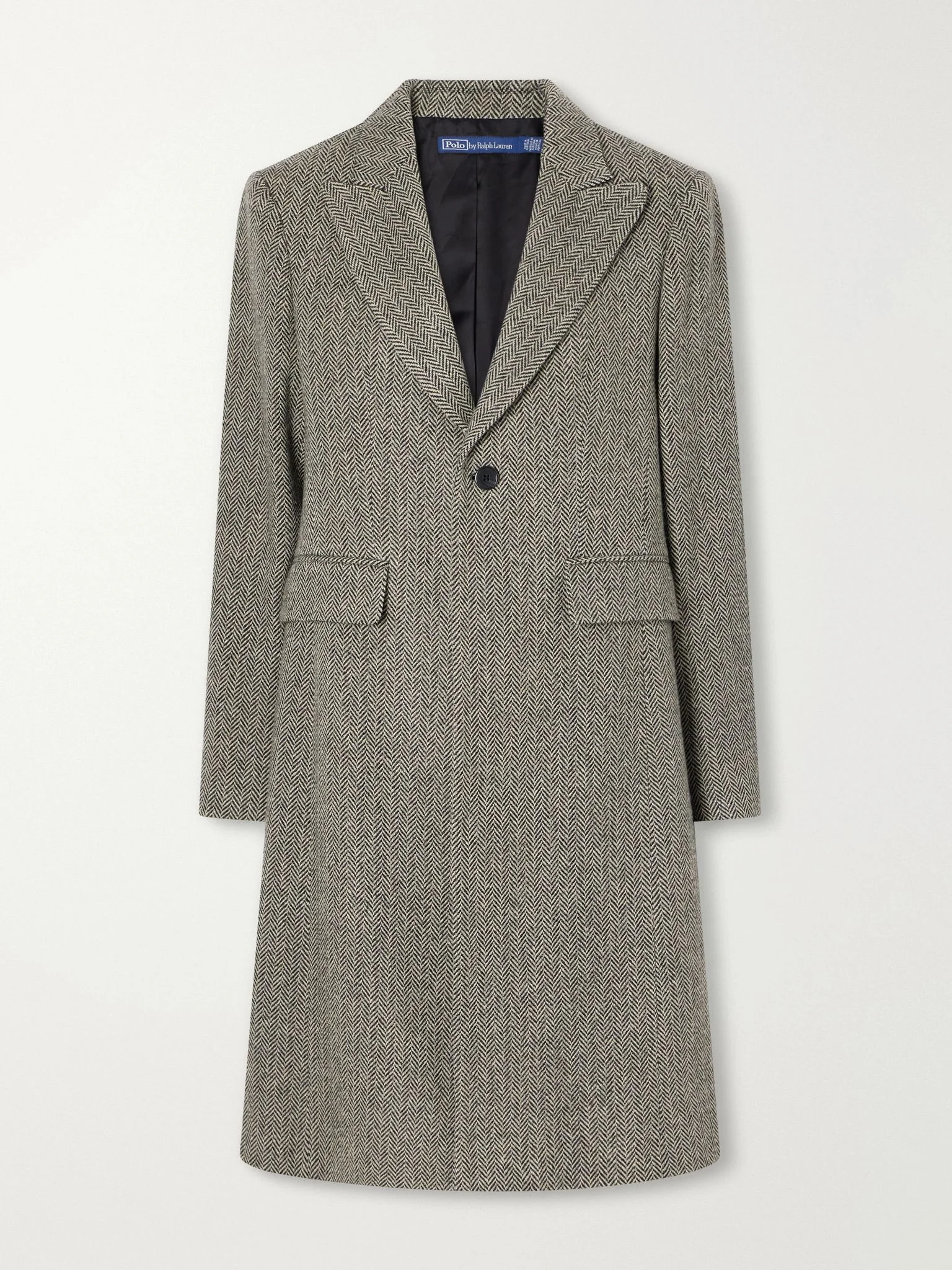 Herringbone wool-blend twill coat Black - 1