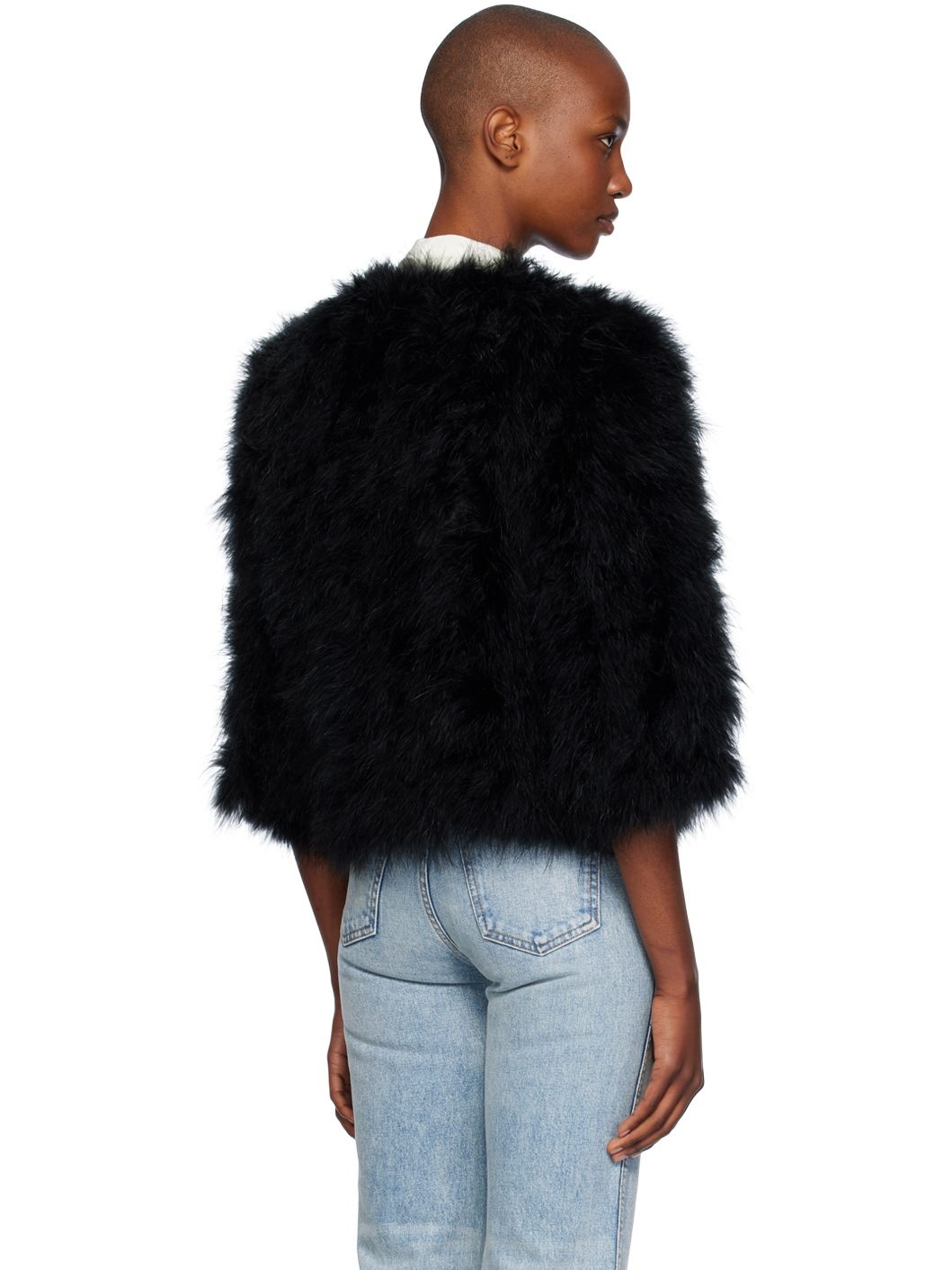 Black Cropped Feather Jacket - 3