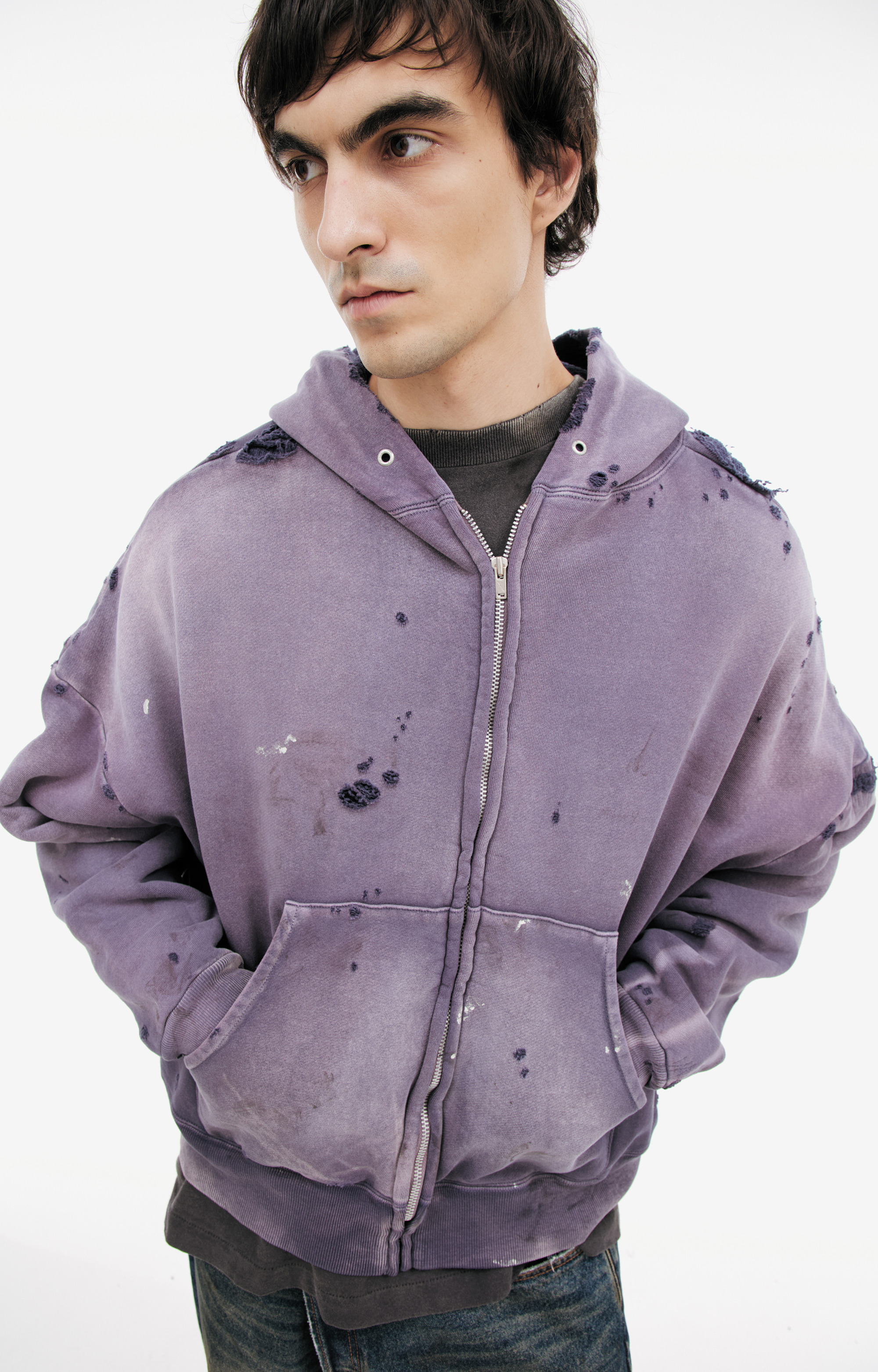 RIPPED HOODIE WITH ZIPPER - 4