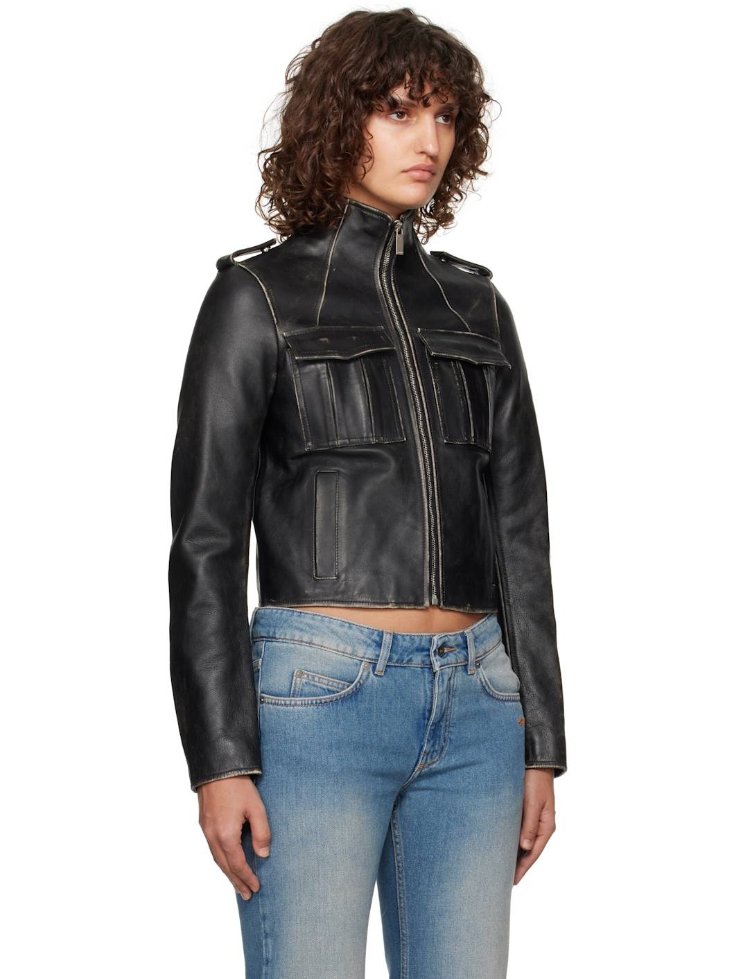 Black Vintage Lea Biker Leather Jacket - 2