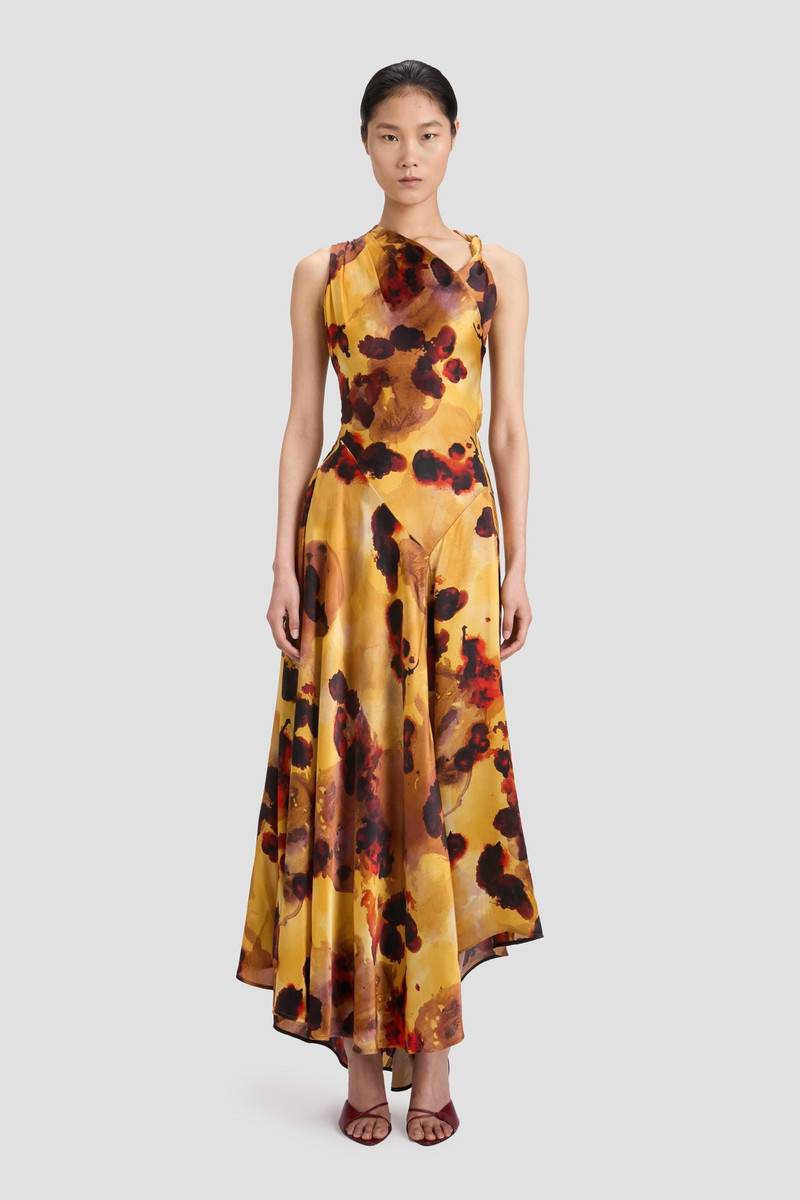 Victoria Beckham Sleeveless Draped Midi Dress In Amber Floral Print outlook