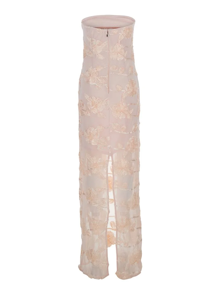 Rotate Birger Christensen Pink Off-Shoulder Sleeveless Long Dress With All-Over Floral Embroidey And - 1