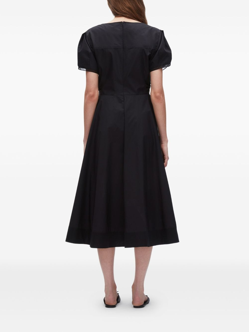 puff-sleeve V-neck midi dress - 4