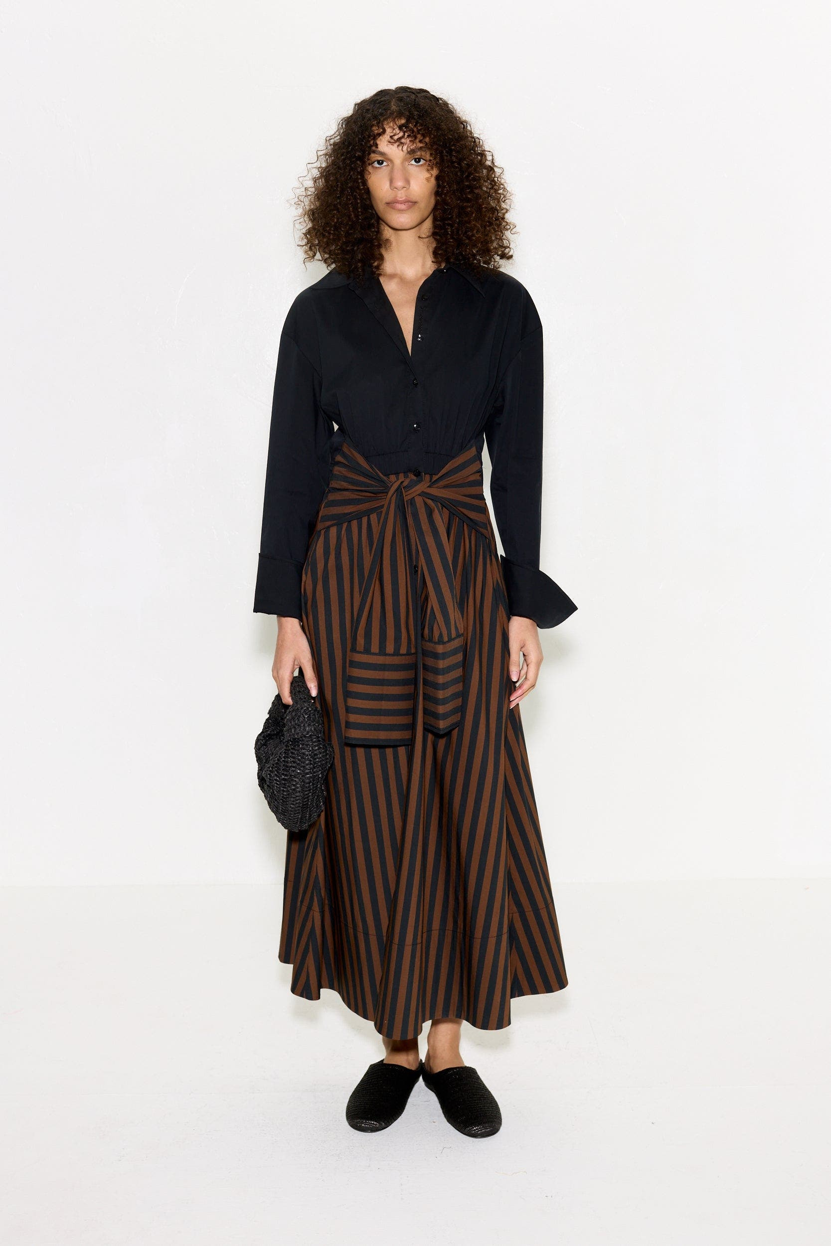 SIMONMILLER Inna Poplin Maxi Dress in Black/choco Brown Stripe at Nordstrom - 1