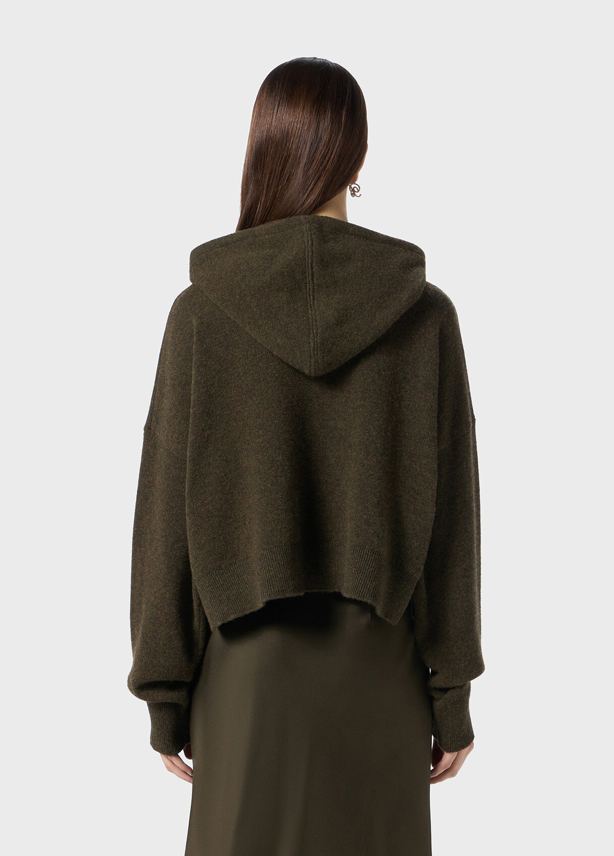 WOOL HOODED SWEATER WITH RHINESTONE LOGO - 3