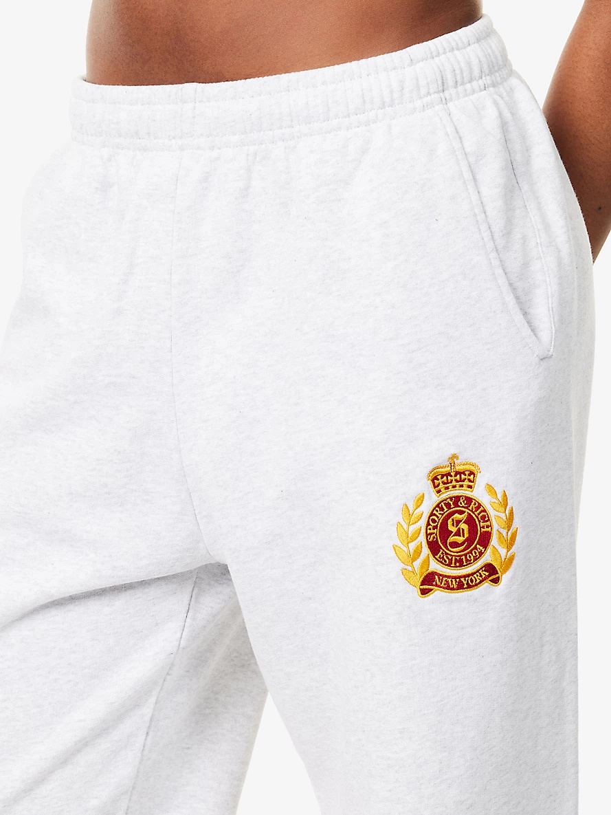 Ny Crest Brand-Embroidery Straight-Leg Mid-Rise Cotton-Jersey Jogging Bottoms - 5