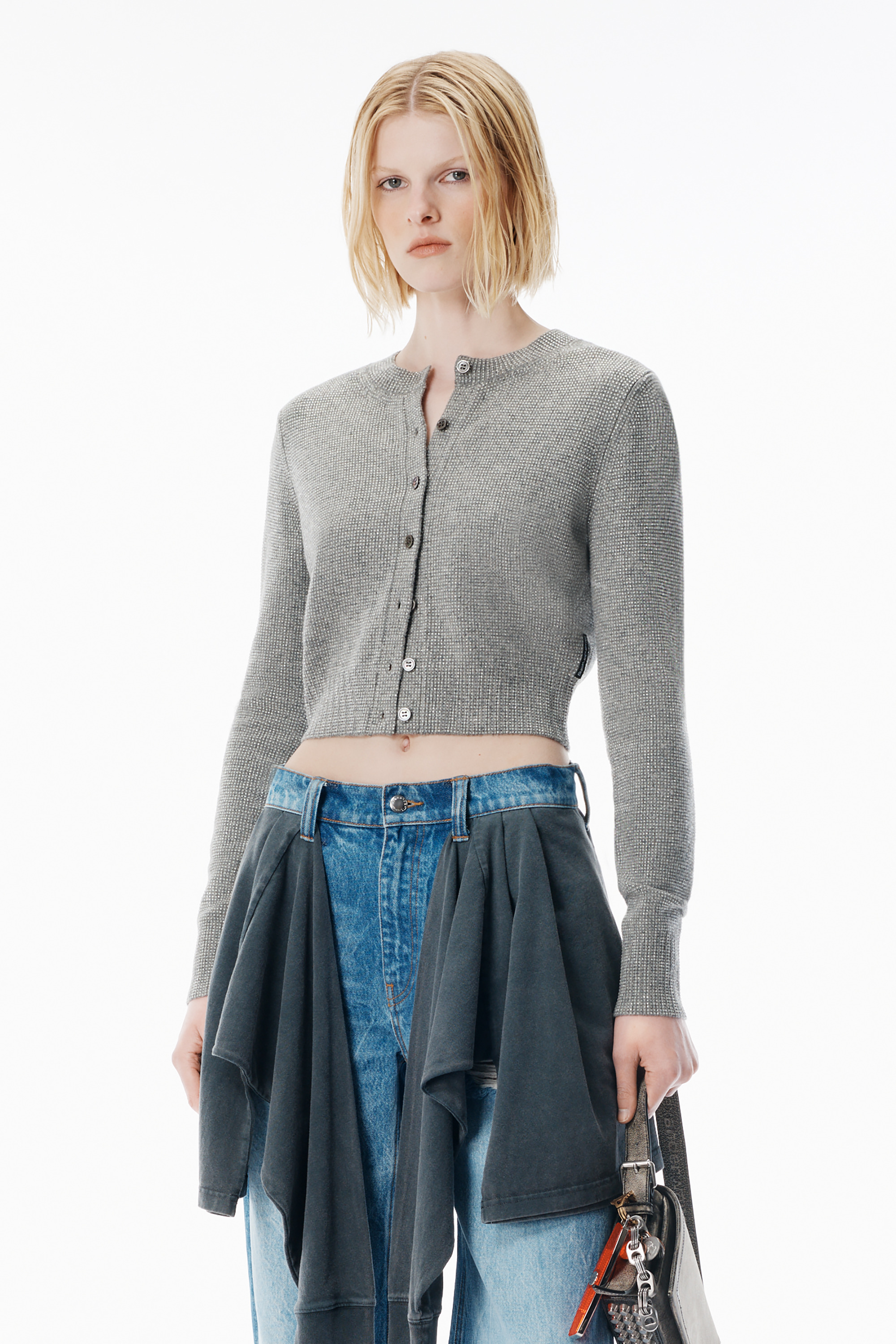 Grey Wool-Blend Hotfix Cardigan - 2