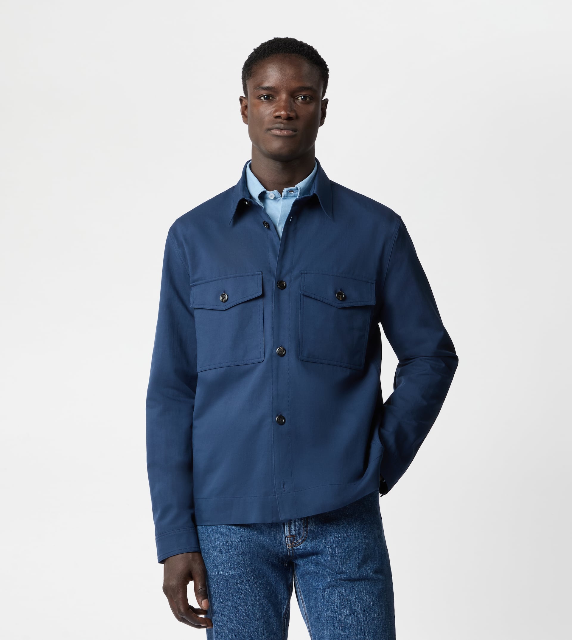 LINEN BLEND SHIRT JACKET - BLUE - 4