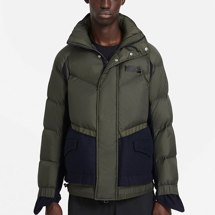 Nike x sacai Sports Loose Splicing hooded down Jacket 'Olive Green' CT3269-355 - 3