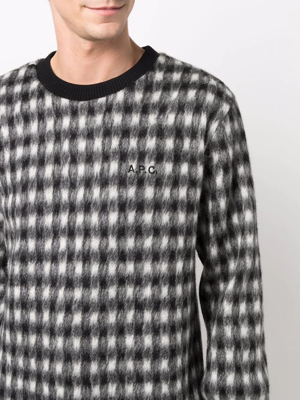 textured check-pattern knitted jumper - 5