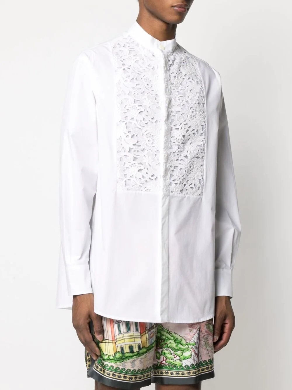 embroidered collarless shirt - 2