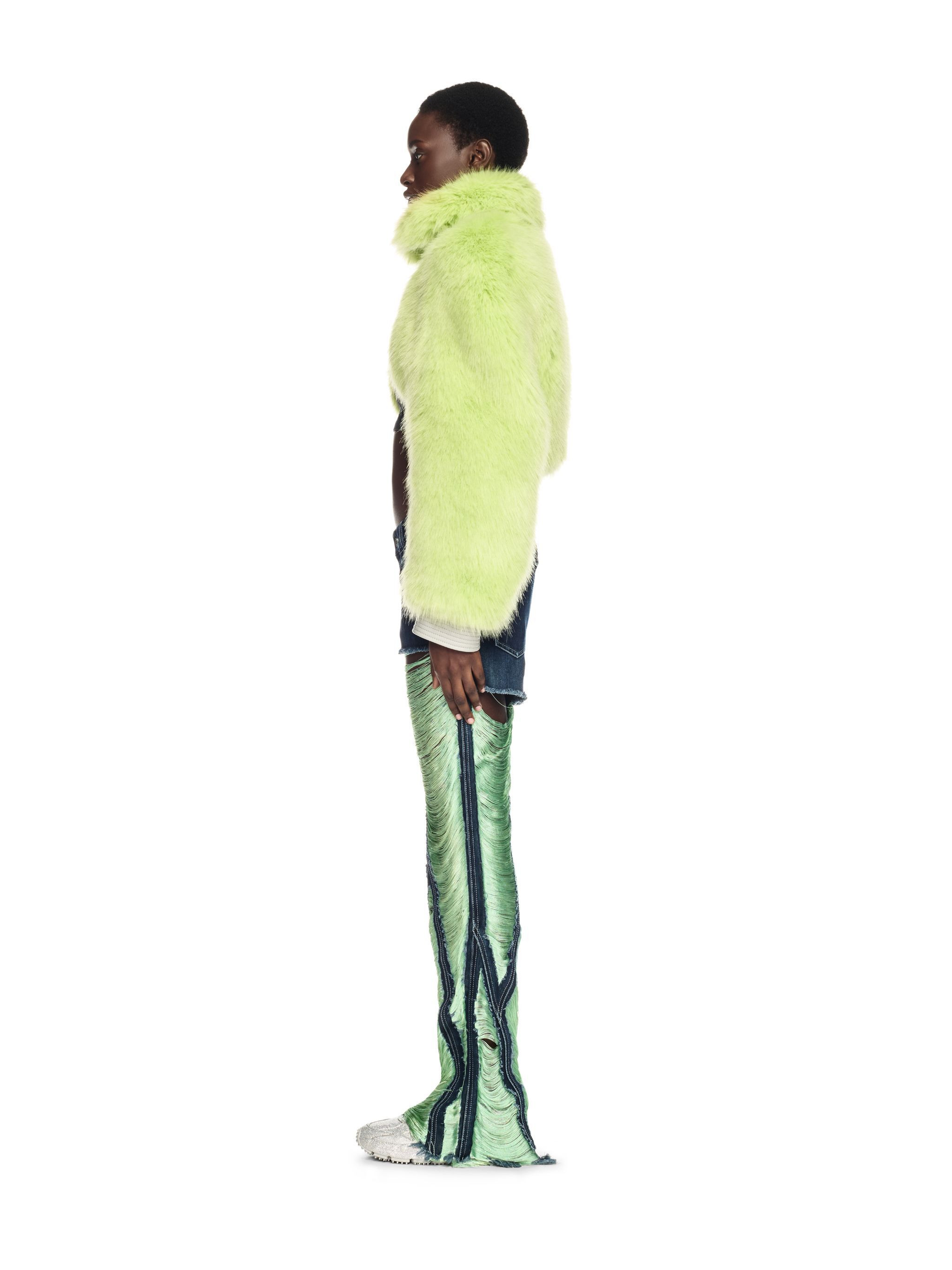 Green Shredded Denim Pants - 3