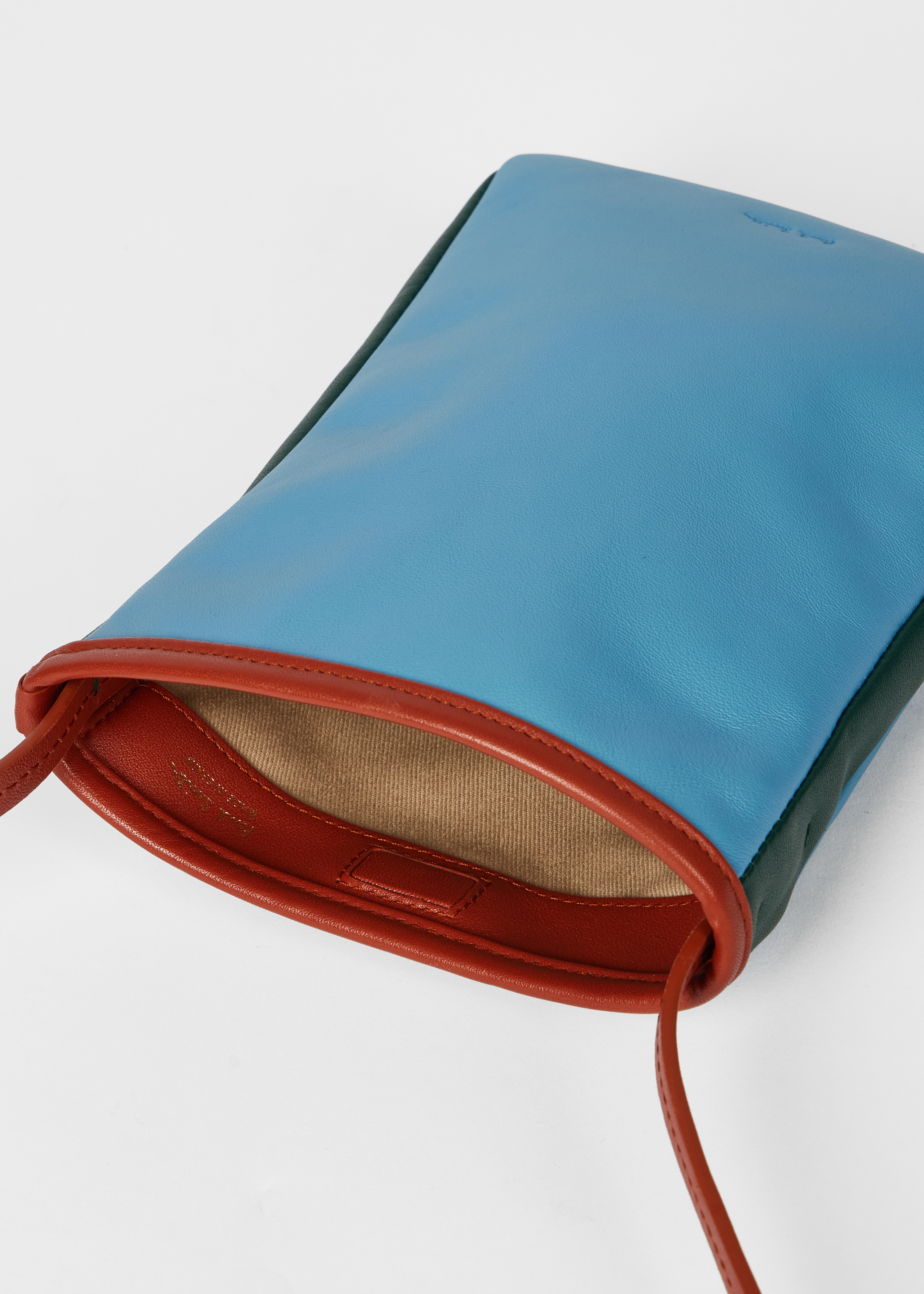 Light Blue Colour-Block Leather Pouch Bag - 7