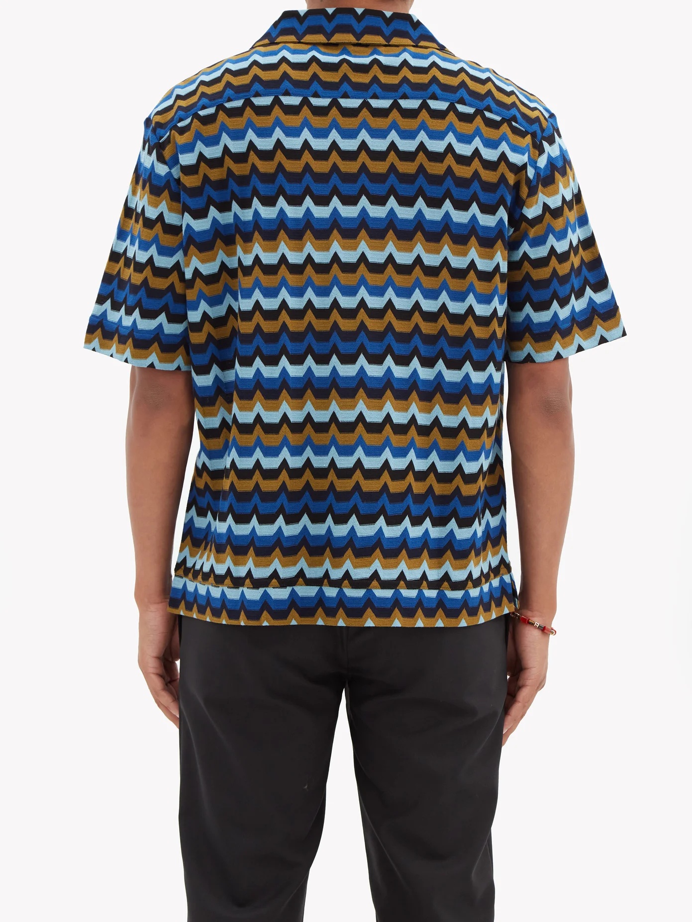 Cuban-collar zigzag-intarsia cotton shirt - 5