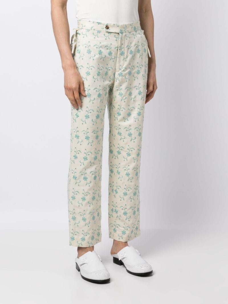 floral-embroidery straight-leg trousers - 3