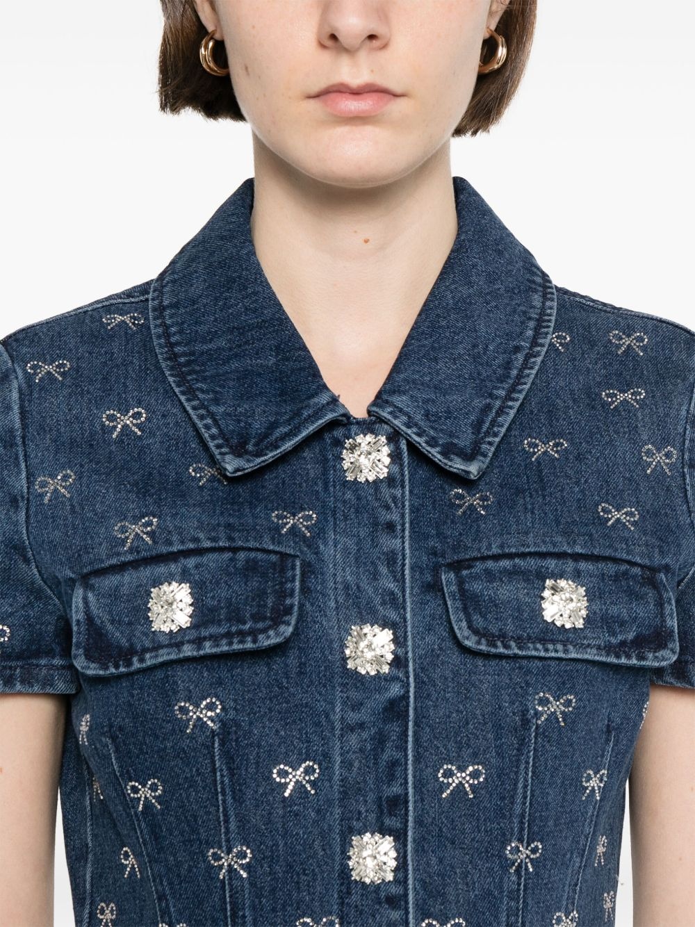 bow-embellished denim mini dress - 5
