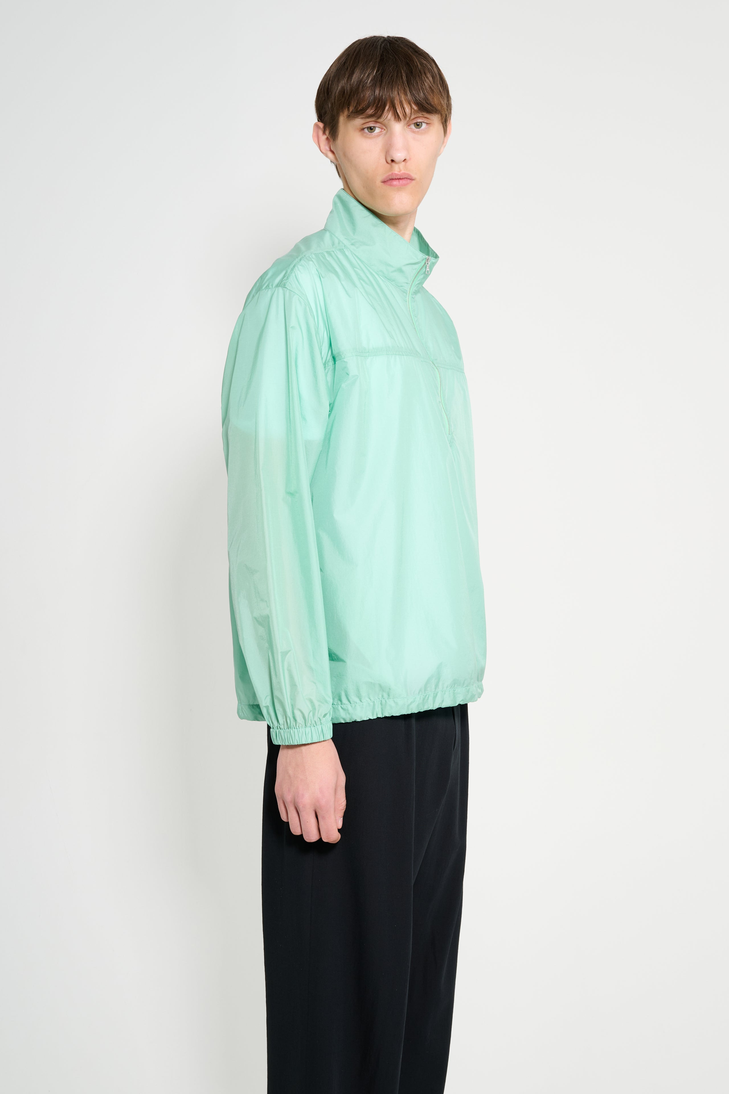 AURALEE LIGHT SHEER NYLON HALF ZIP P/O JADE GREEN - 4
