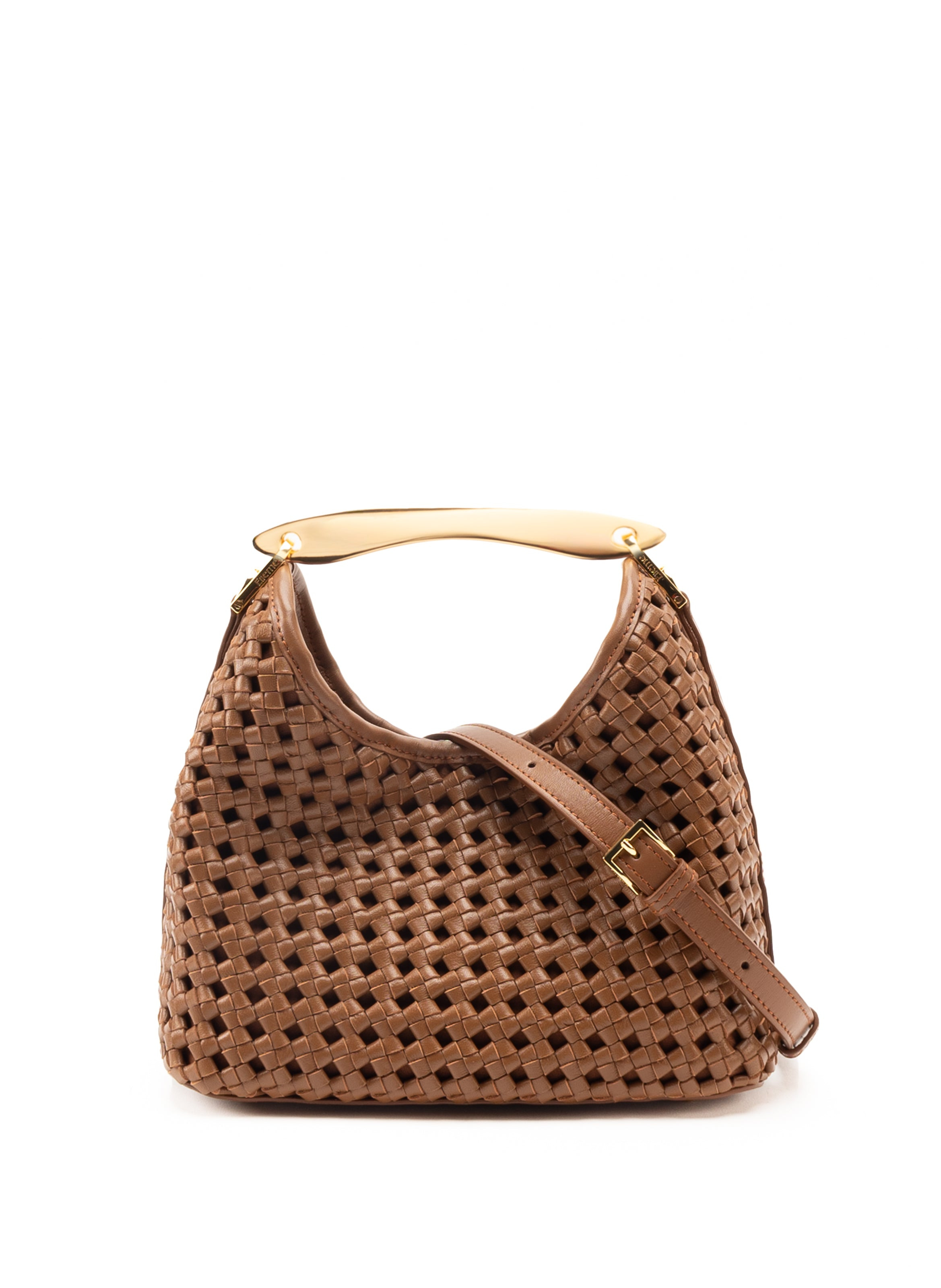 Small Boomerang Woven Leather Cognac - 4