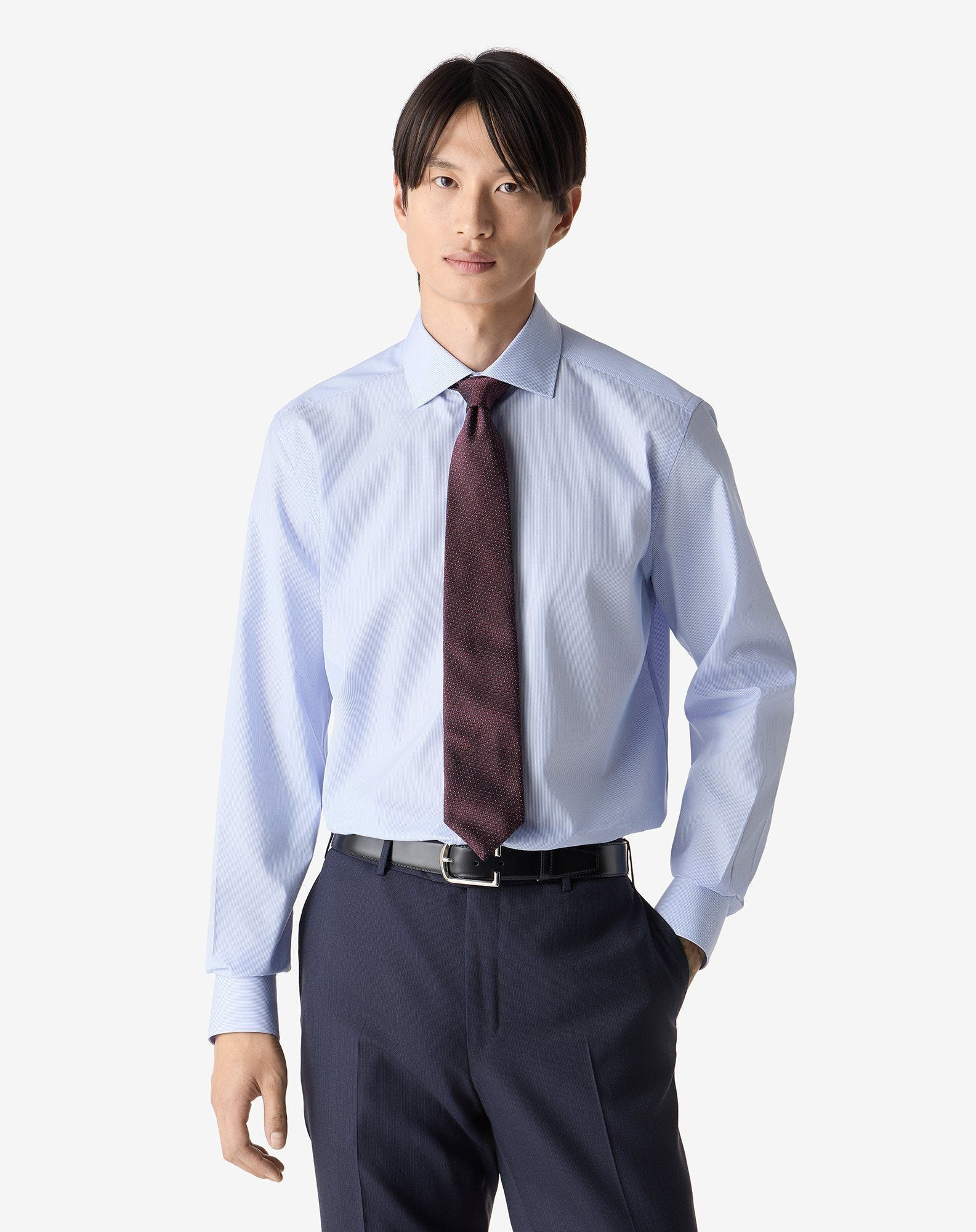 Cotton shirt with white and light Blue micro stripes - 2