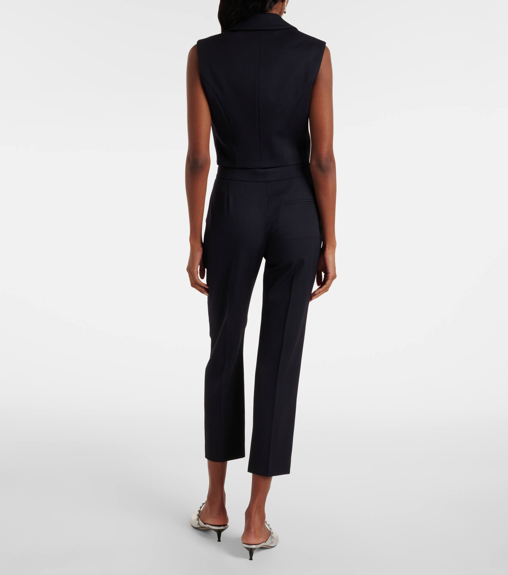 Cropped wool gabardine flared pants - 3