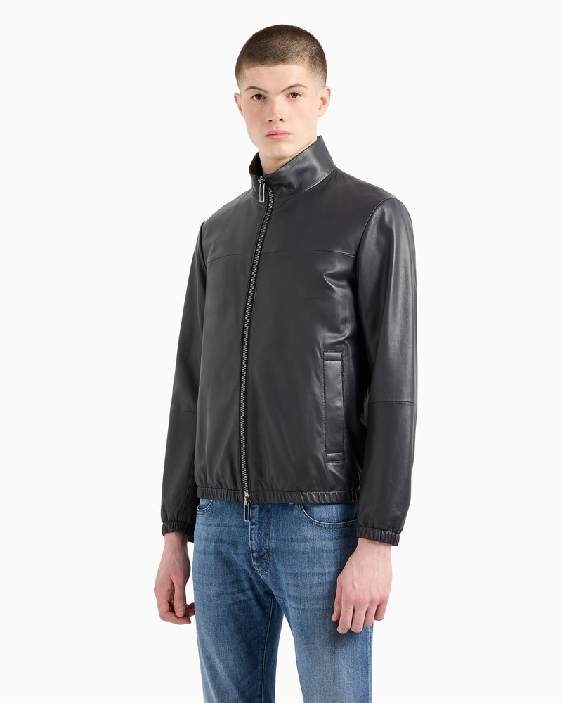 EMPORIO ARMANI Semi-aniline nappa lambskin blouson with full-length zip outlook