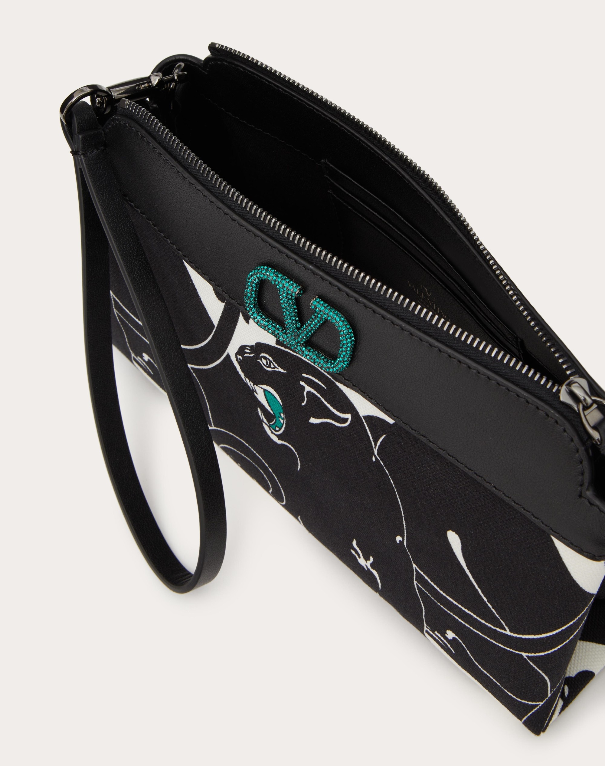 VALENTINO GARAVANI ESCAPE CANVAS CLUTCH BAG WITH PANTHER PRINT AND JEWEL LOGO - 7