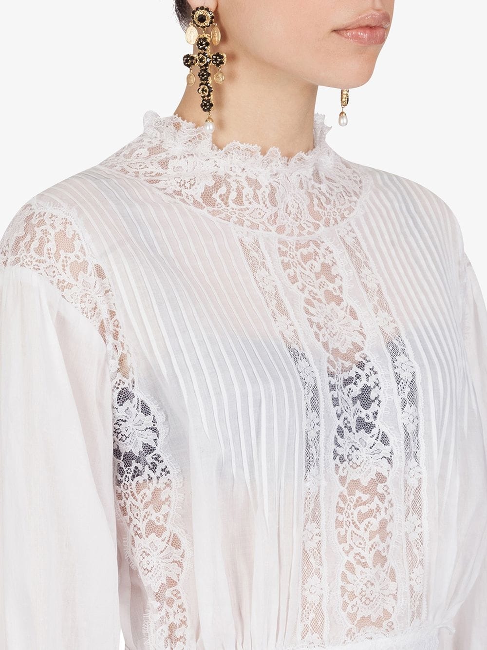 sheer-panel lace blouse - 5