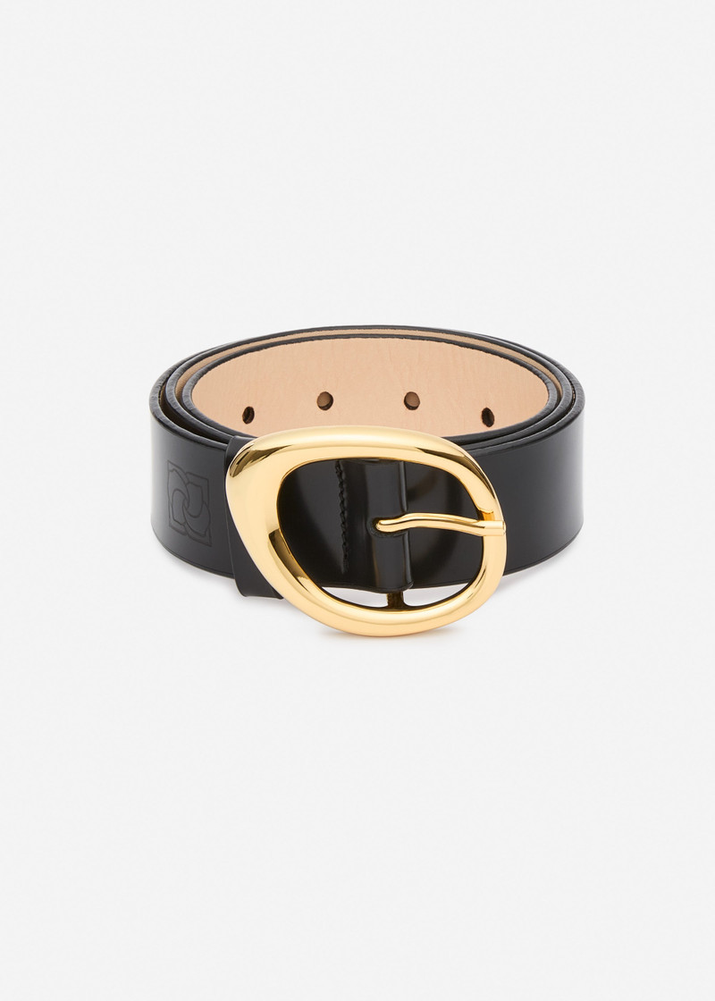 Fluid buckle leather belt in black and gold 1