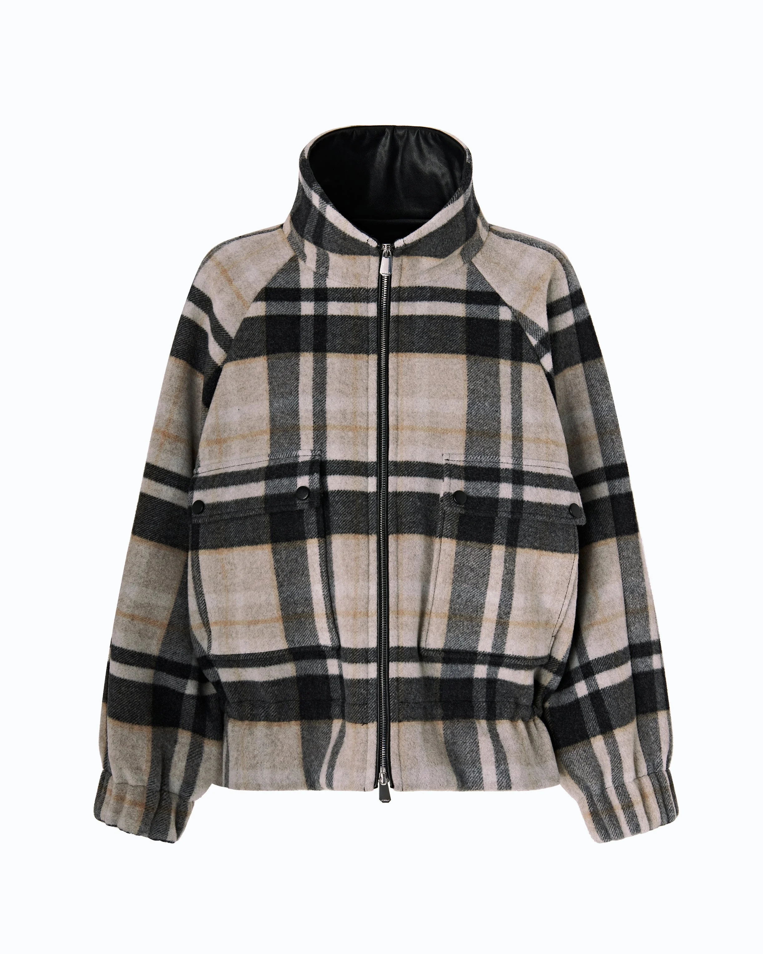 PEA COAT WITH ZIP AND CHECK PATTERN - 1