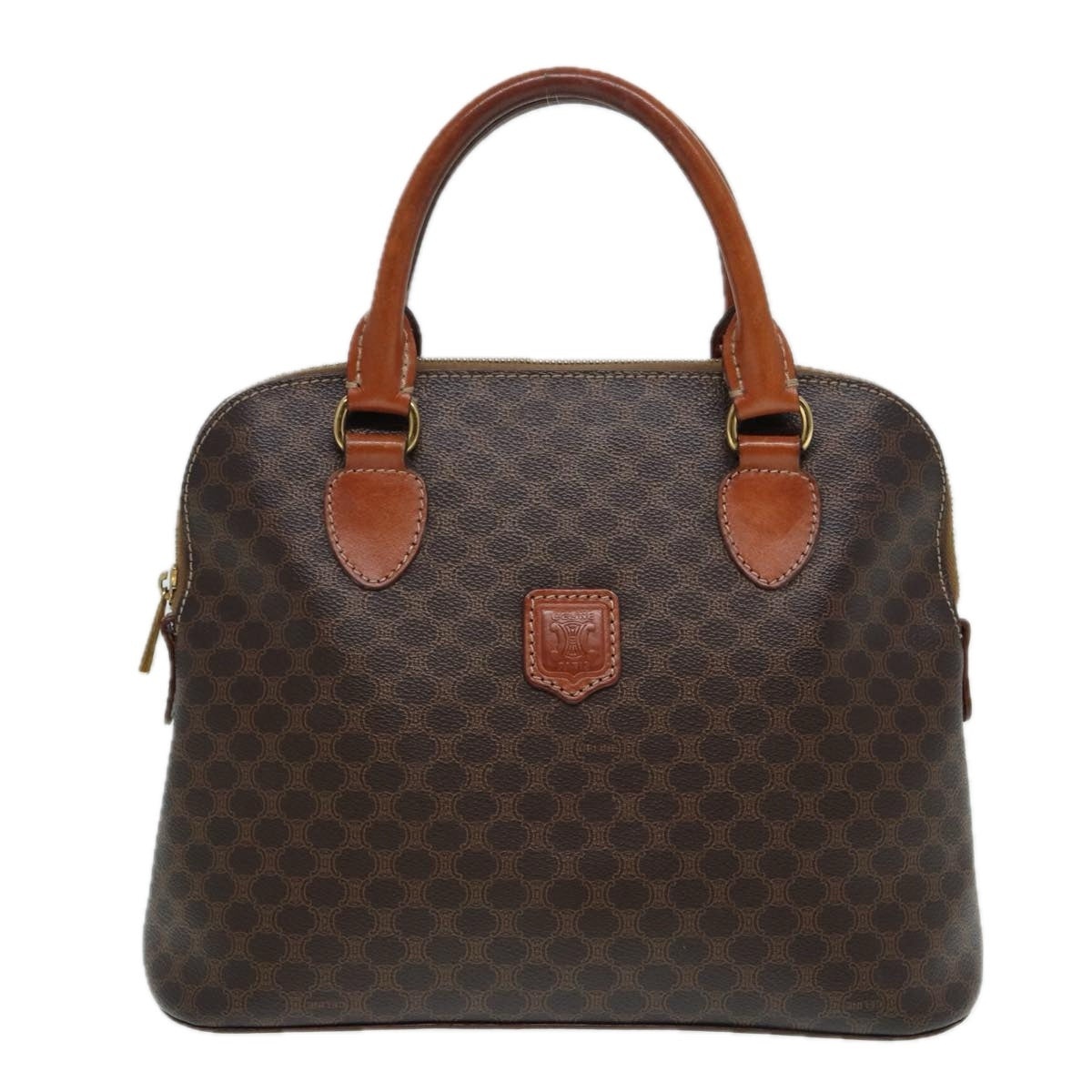 CELINE Macadam Canvas Hand Bag Pvc Leather Brown Gold - 13
