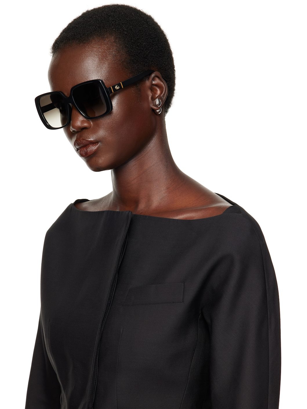 Black Lines Thin GG Temple Sunglasses - 4