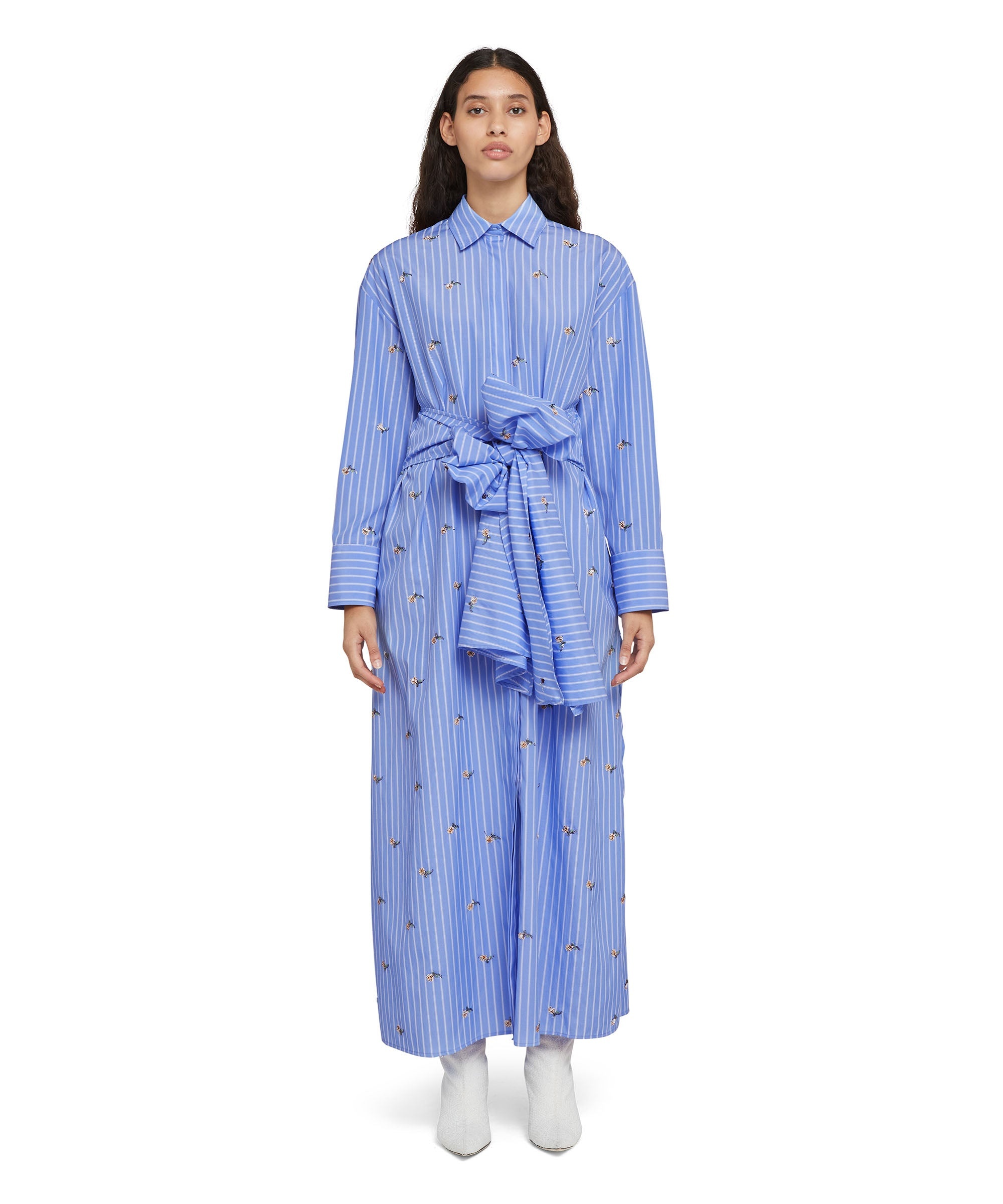 Tailored poplin cotton striped chemisier midi dress - 4