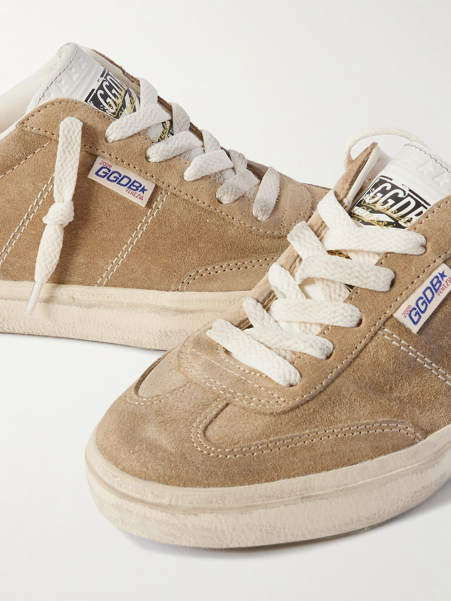 Soul-Star distressed leather-trimmed suede sneakers Brown - 4