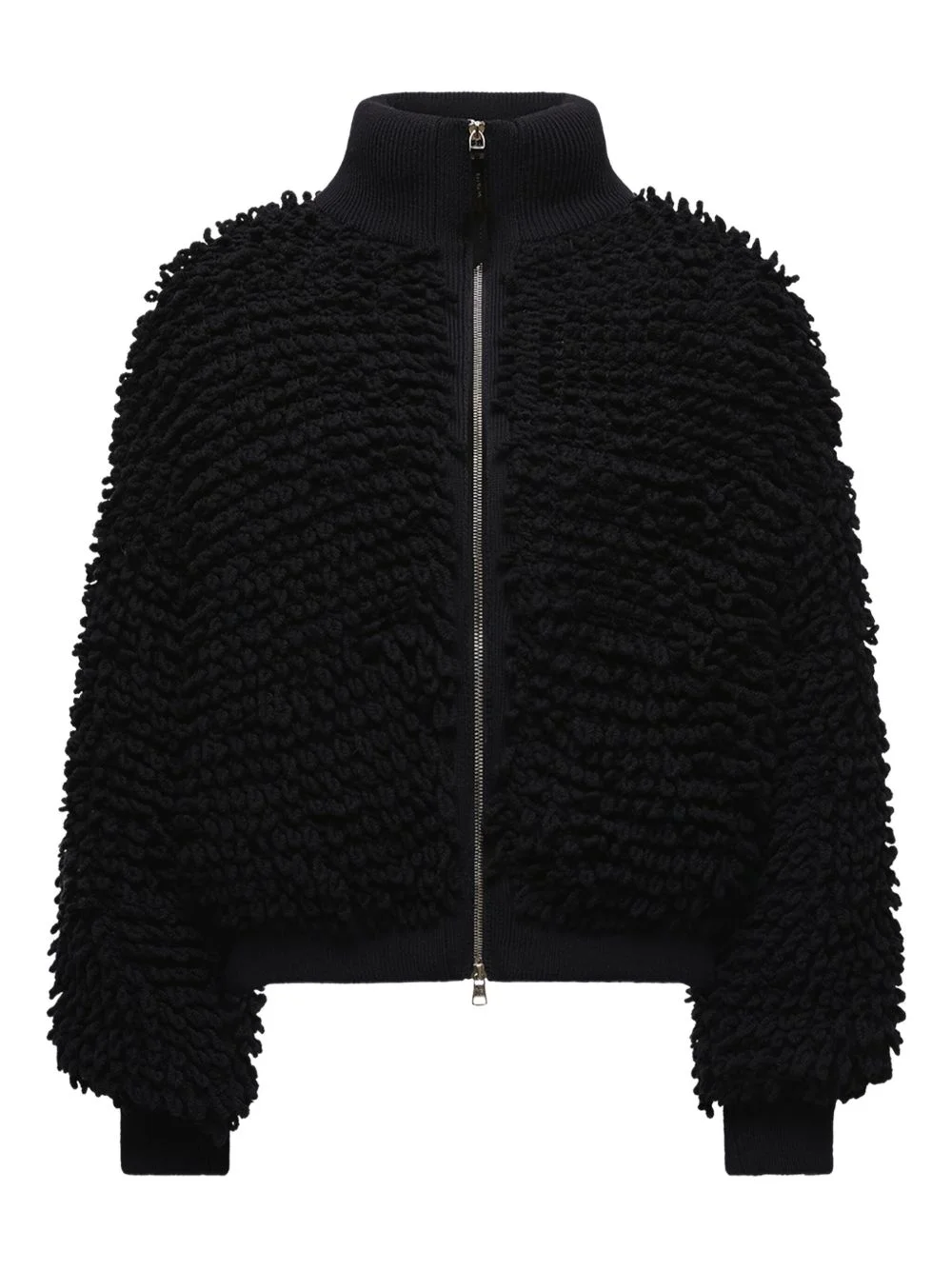 ribbed-collar zip cardigan - 1