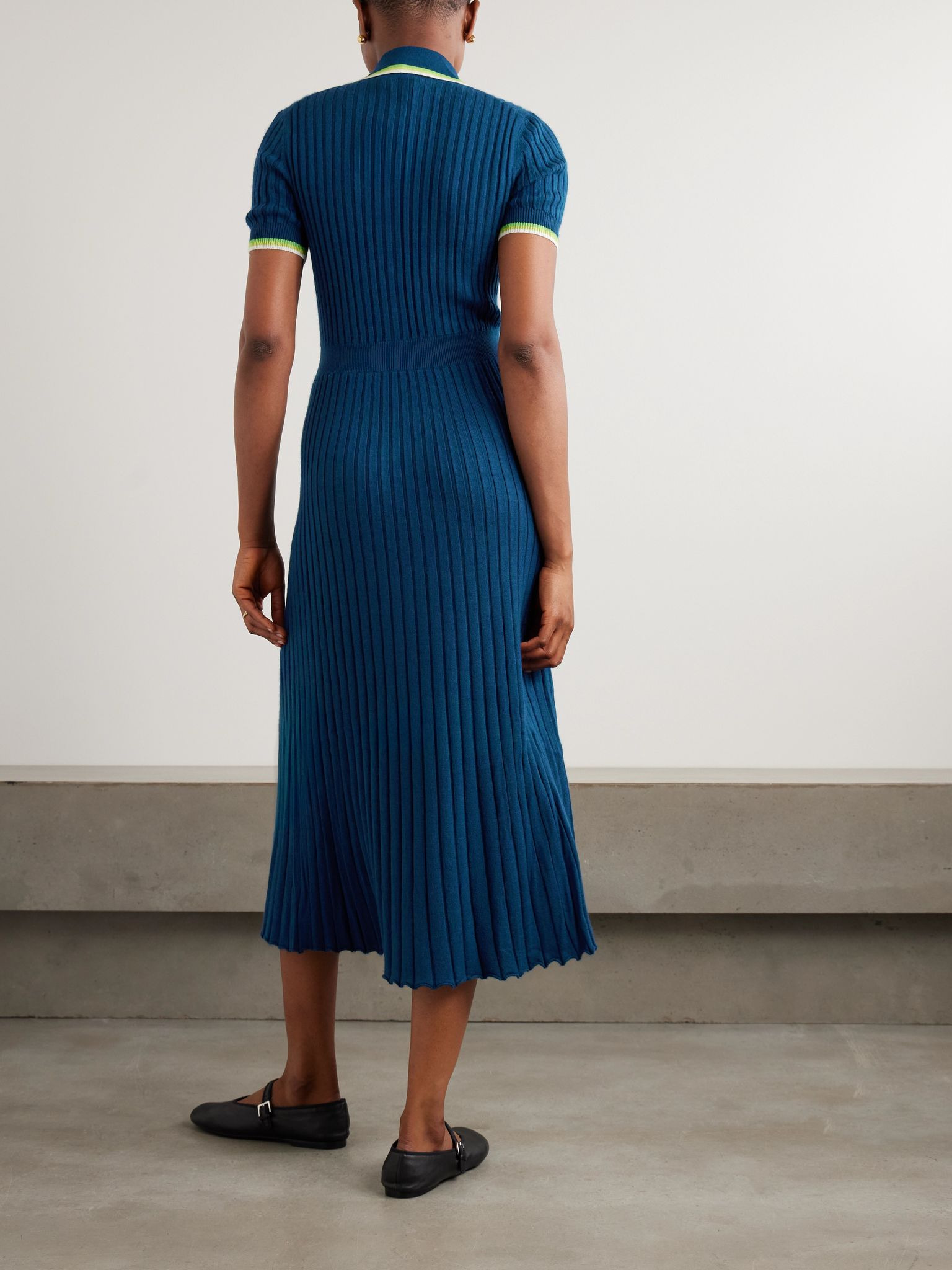 Eyot ribbed silk and cashmere-blend midi dress Mid denim - 3