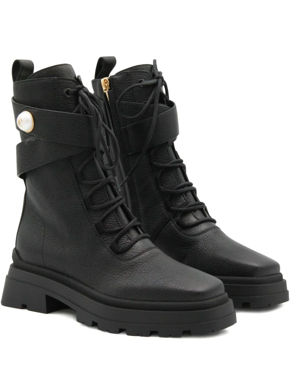 45mm pearl-embellished lace-up combat boots - 1